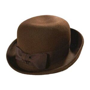 Amanda Smith Fedora Hat 100% Lana Wool Brown Ribbon Bow Vintage